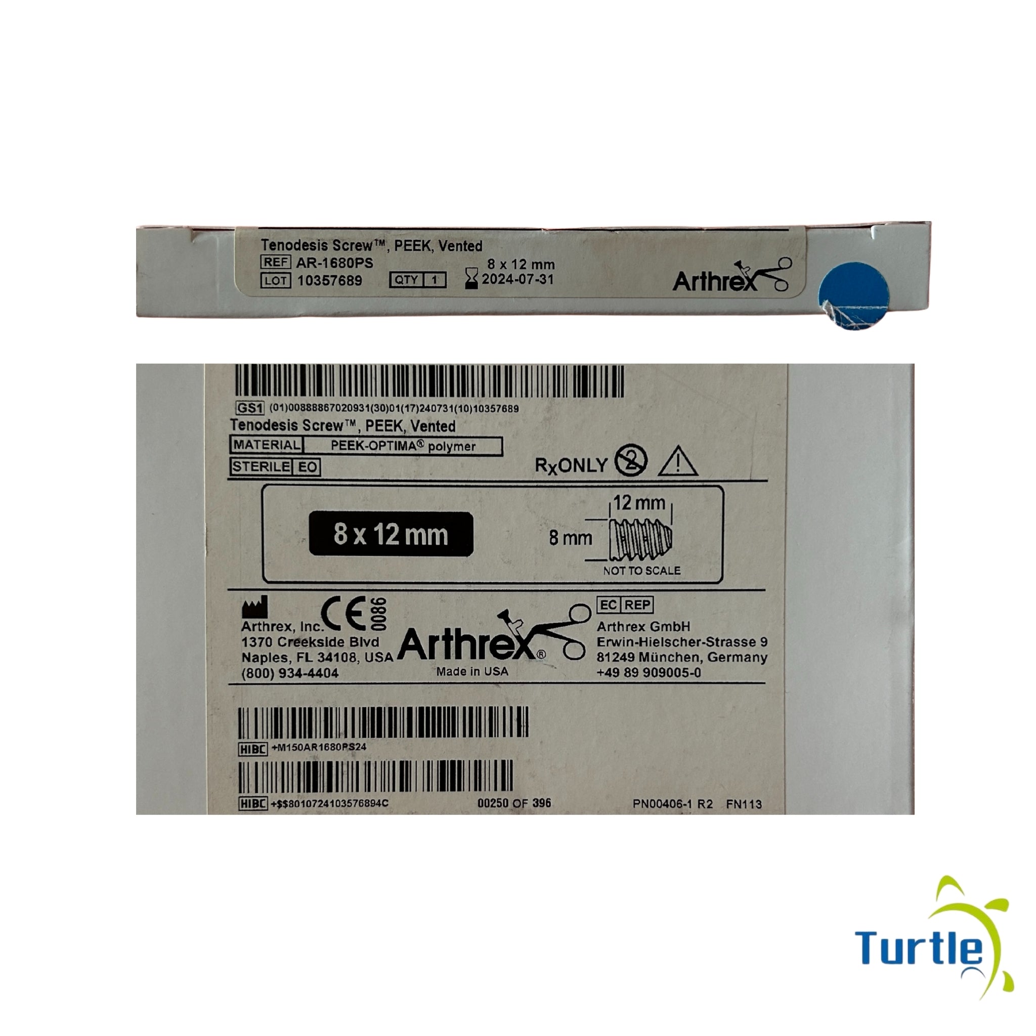 Arthrex Tenodesis Screw - PEEK Vented PEEK-OPTIMA - 8 x 12 mm - 2024-07-31