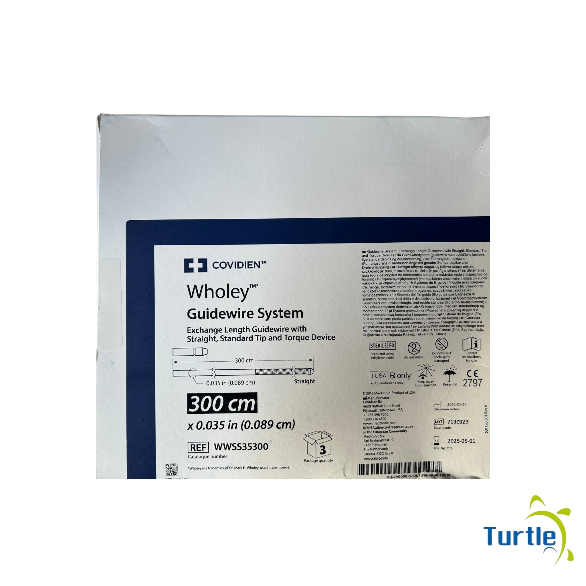 COVIDEN Wholey Guidewire System Exchange Length Guidewire with Straight Standard Tip and Torque Device - 300 cm x 0.035 in (0.089 cm) - 2025-05-01