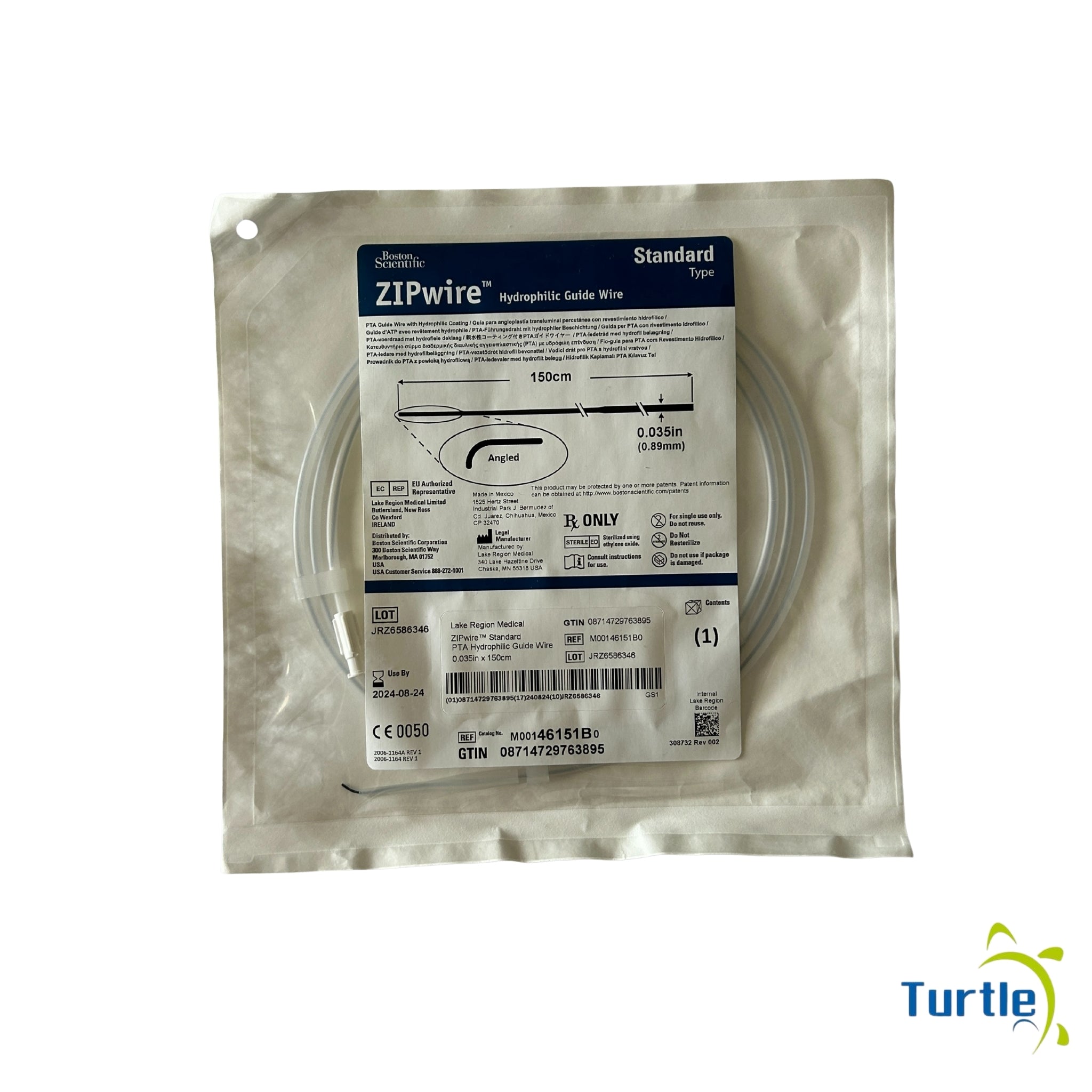 Boston Scientific Zipwire Hydrophilic Guide Wire - 150cm Angled - 0.035in (0.89mm) - 2024-08-24