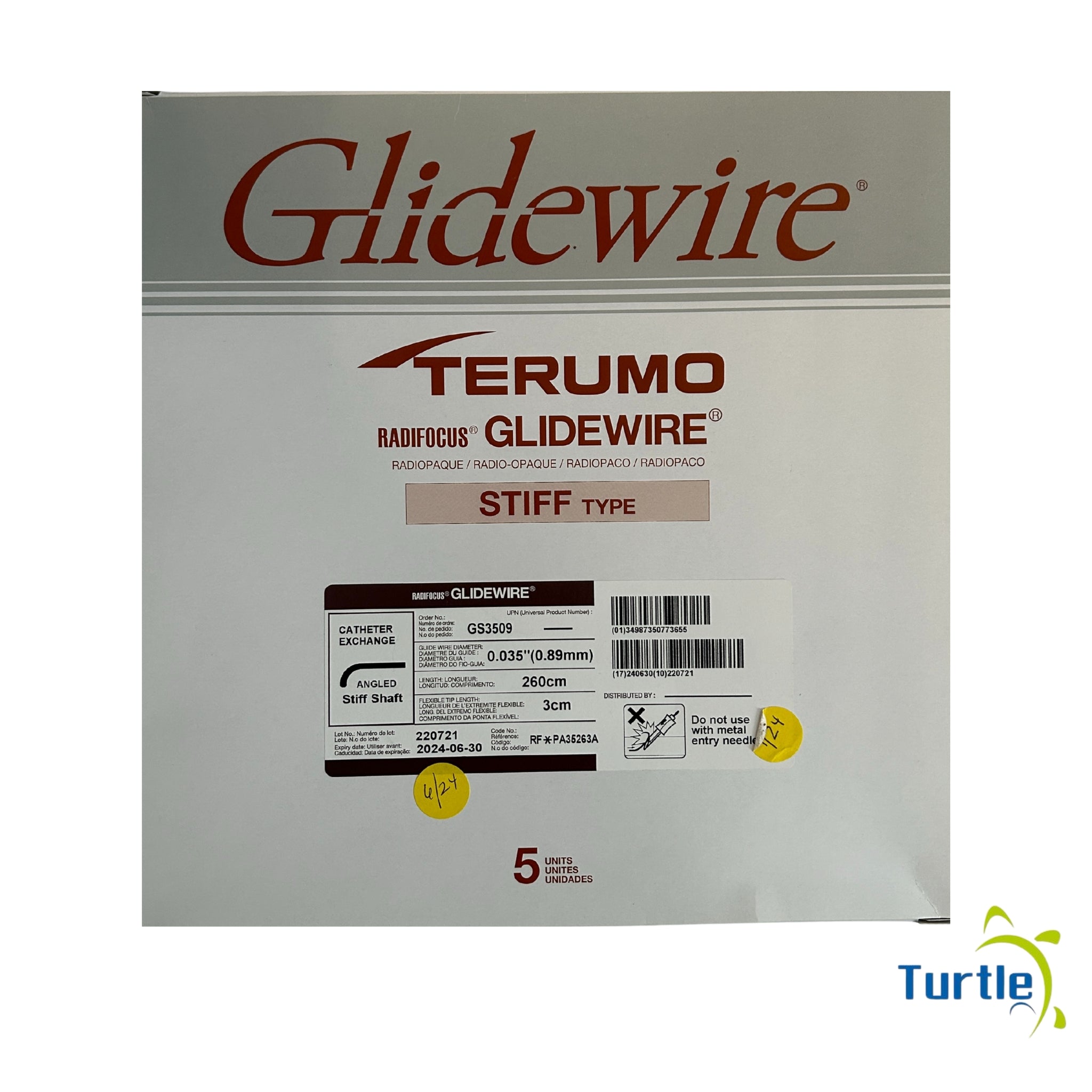 Terumo Glidewire Radfocus Glidewire STIFF TYPE 260cm, Radiopaque/Radio-Opaque/RadioPaco Box of 5 - 2024-06-30