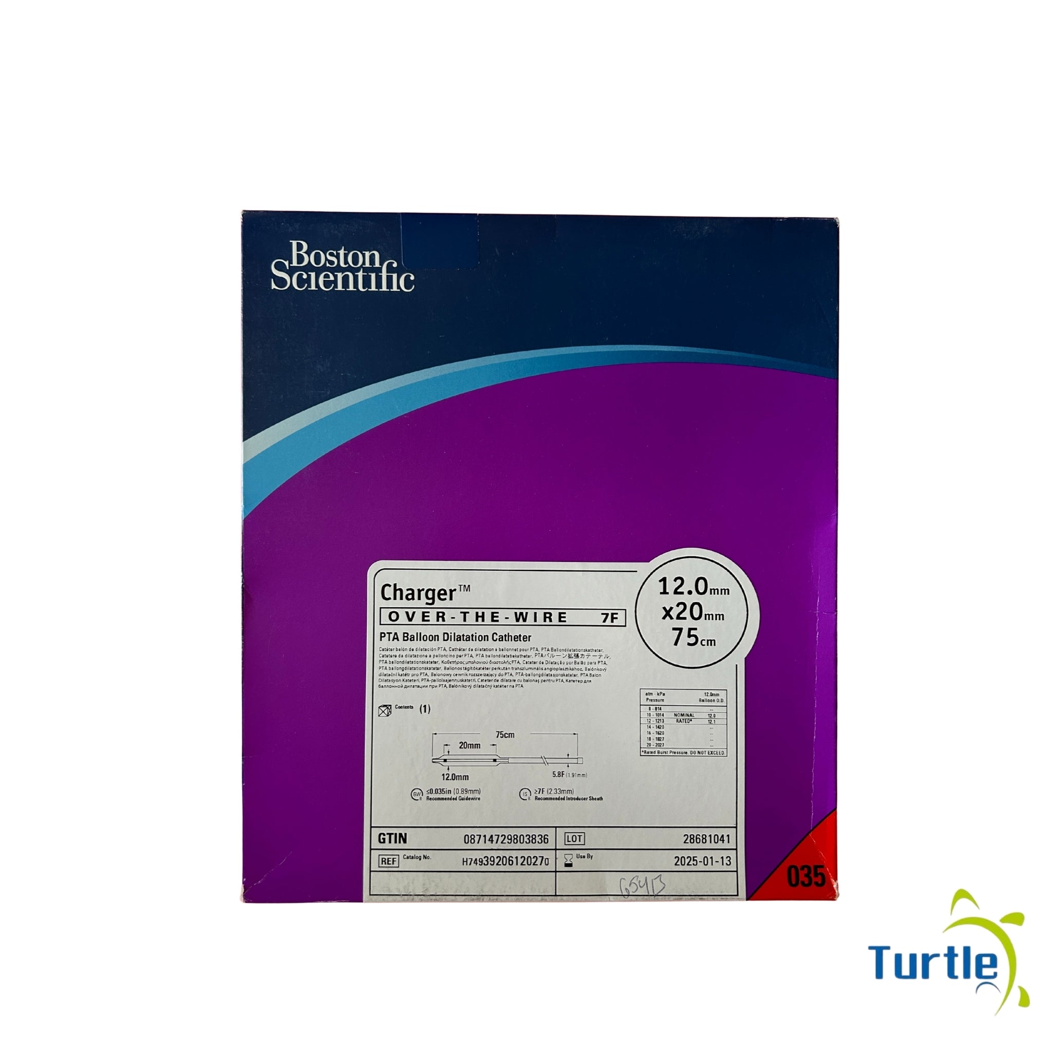 Boston Scientific Charger OVER THE WIRE, 7F PTA Balloon Dilatation Catheter - 12.0mm x20mm 75cm - 035 - 2025-01-13