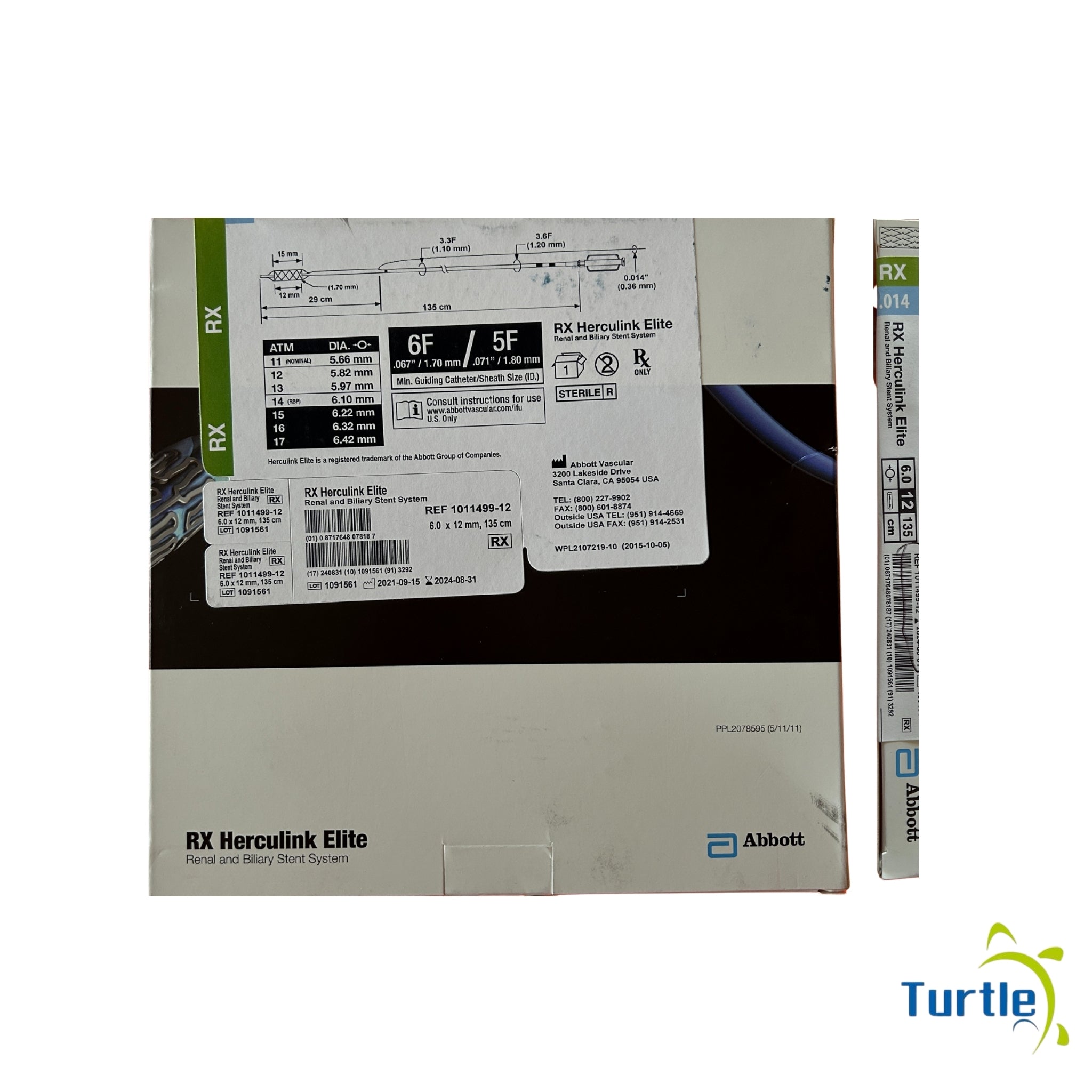 Abbott RX Herculink Elite Renal and Biliary Stent System - 15mm, 3.3F, 3.6F, 0.014'', 135 cm - 6.0 x 12 mm, 135 cm - 2024-08-31