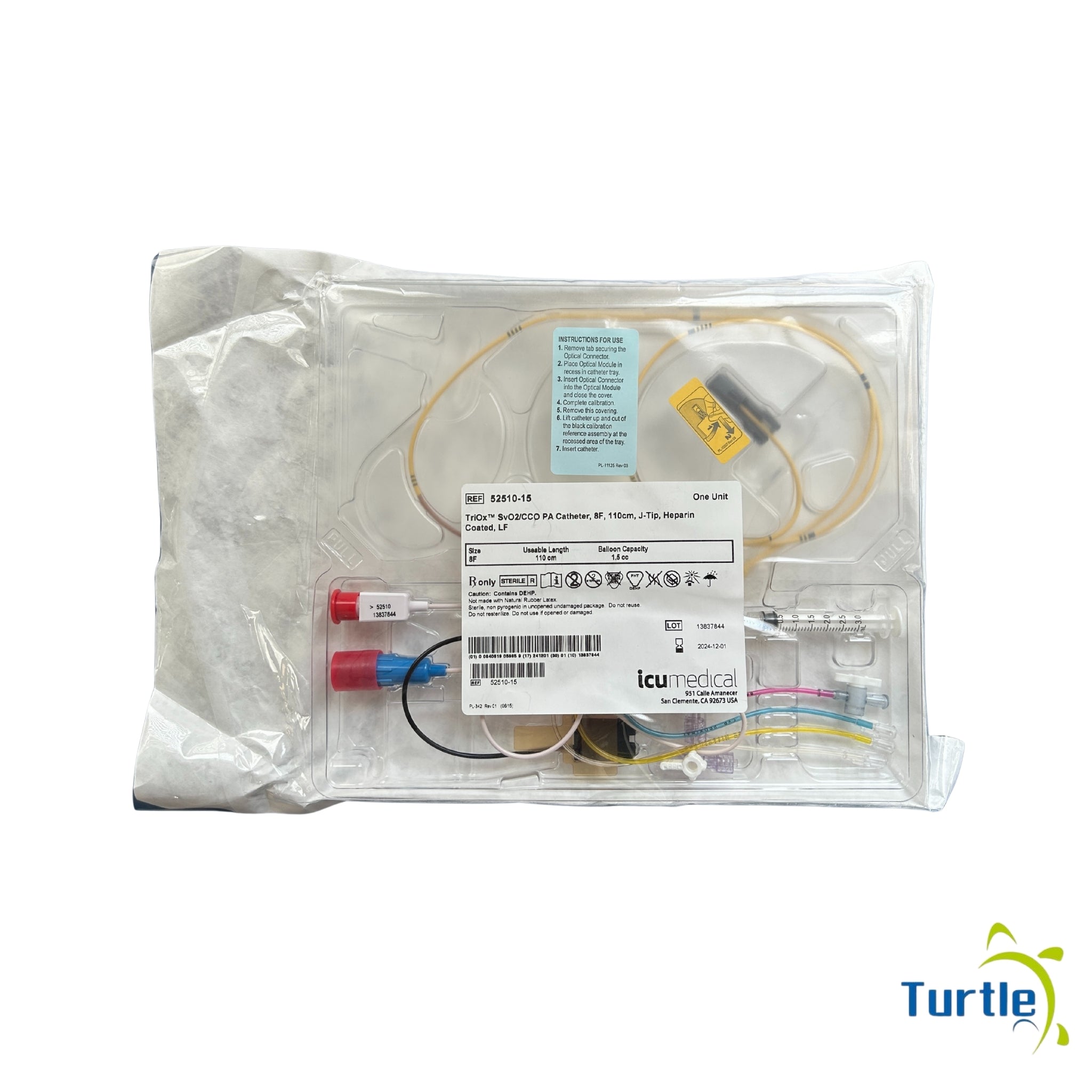 icumedical TriOx SvO2/CCO PA Catheter, 8F, 110cm, J-Tip, Heparin Coated, LF - 1.5 cc - 2024-12-01
