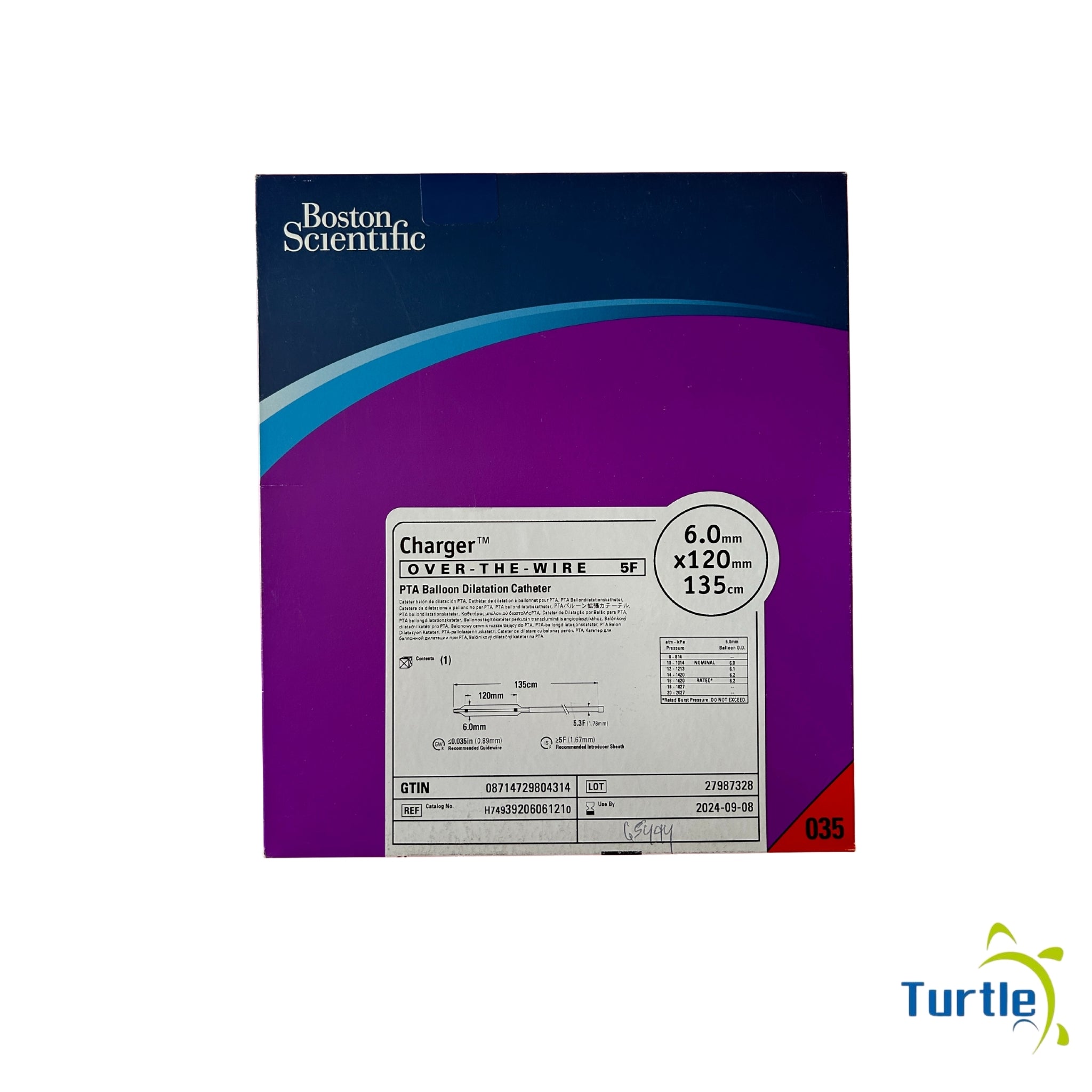 Boston Scientific Charger OVER THE WIRE, 5F PTA Balloon Dilatation Catheter - 6.0mm x120mm 135cm - 035 - 2024-09-08