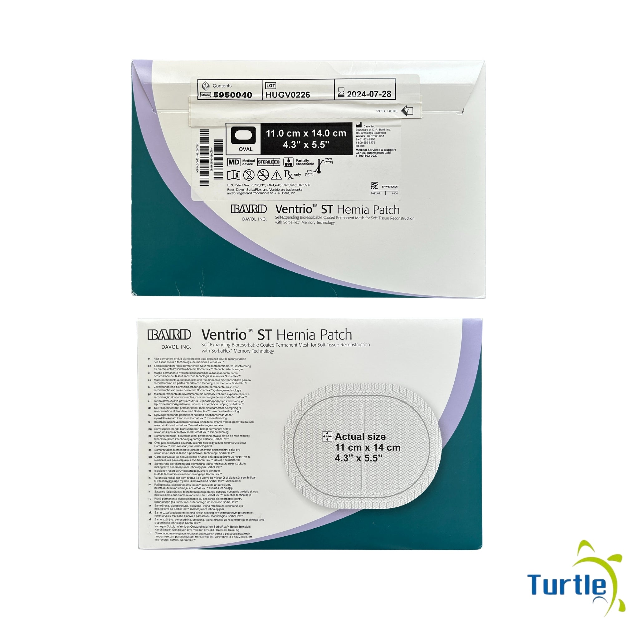 BARD Ventrio ST Hernia Patch - 11 cm x 14 cm, 4.3'' x 5.5'' - 2024-0728