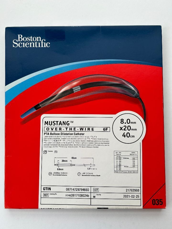 Boston Scientific MUSTANG Over-The-Wire 5F PTA Balloon Dilatation Catheter 8.0mm x 20mm x 40cm REF: H74939171080240