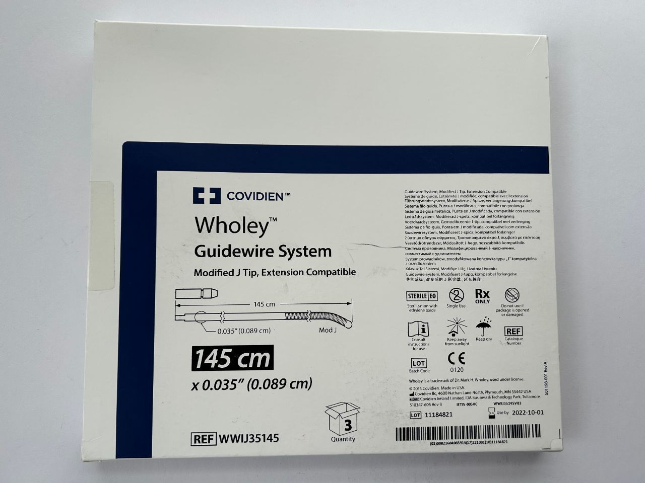 Covidien Wholey Guidewire System Modified J Tip, Extension Compatible 145 cm x 0.035Ã¢ÂÂ (0.089 cm) REF: WWIJ35145