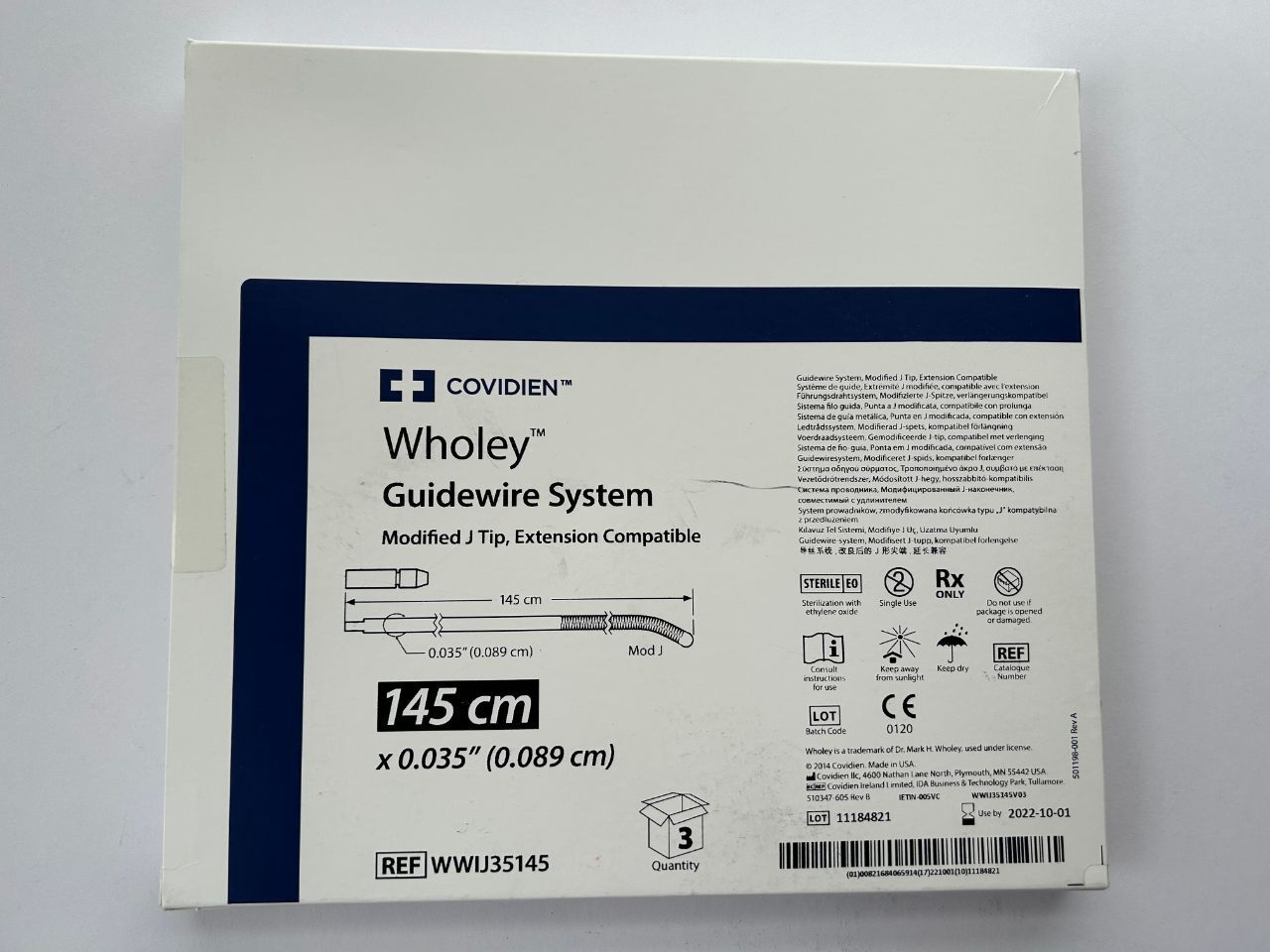 Covidien Wholey Guidewire System Modified J Tip, Extension Compatible 145 cm x 0.035â (0.089 cm) REF: WWIJ35145