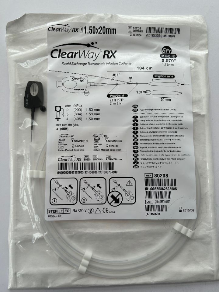 ClearWay Rapid Exchange Therapeutic Infusion Catheter 6Fr. 0.070 1.78mm 1.50x20mm REF: 80208
