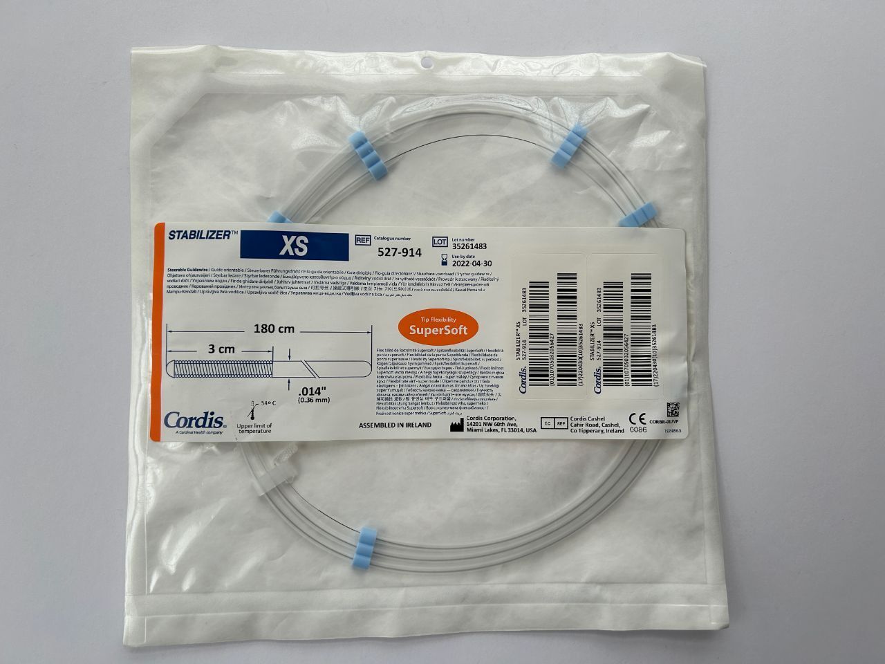 Cordis STABILIZER XS Steerable Guidewire Tip Flexibility SuperSoft REF: 527-914 DATE: 2022-04-30