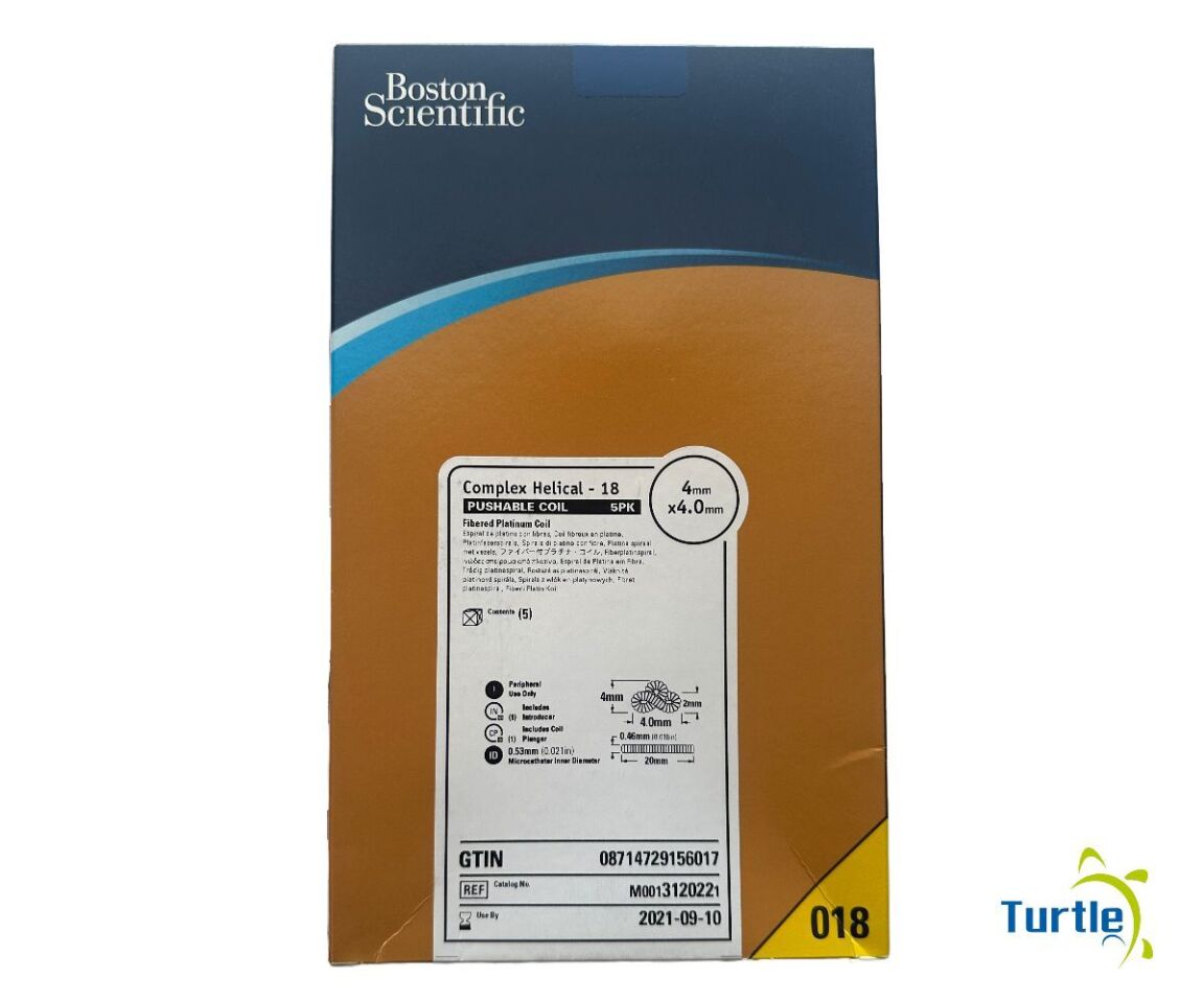 Boston Scientific Complex Helical - 18 PUSHABLE COlL 5PK Fibered Platinum Coil 4mm x 4.0mm REF M0013120221 Expired