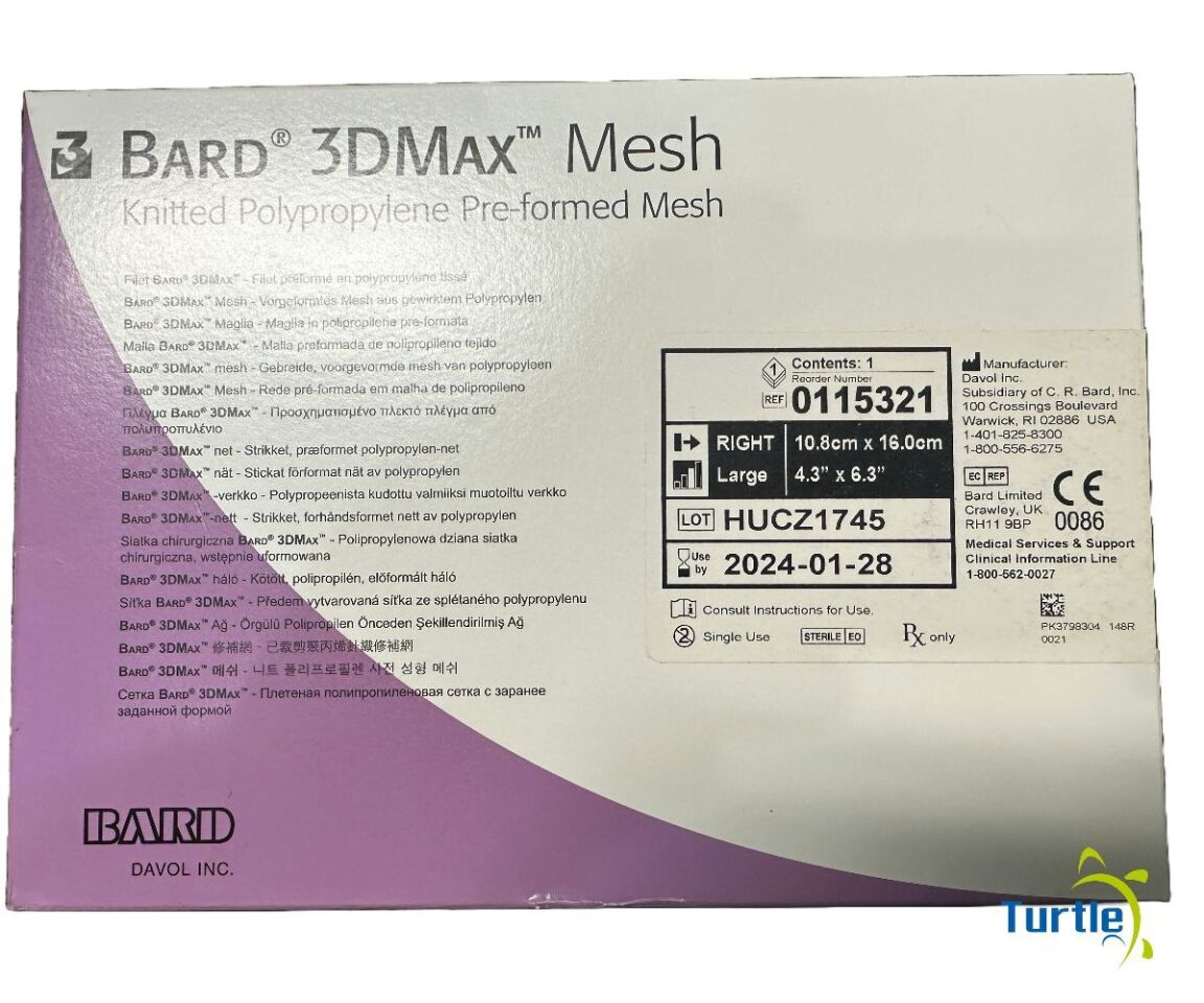 BARD 3DMAX Mesh Knitted Polypropylene Preformed Mesh REF 0115321 IN-DATE 2024-01-28