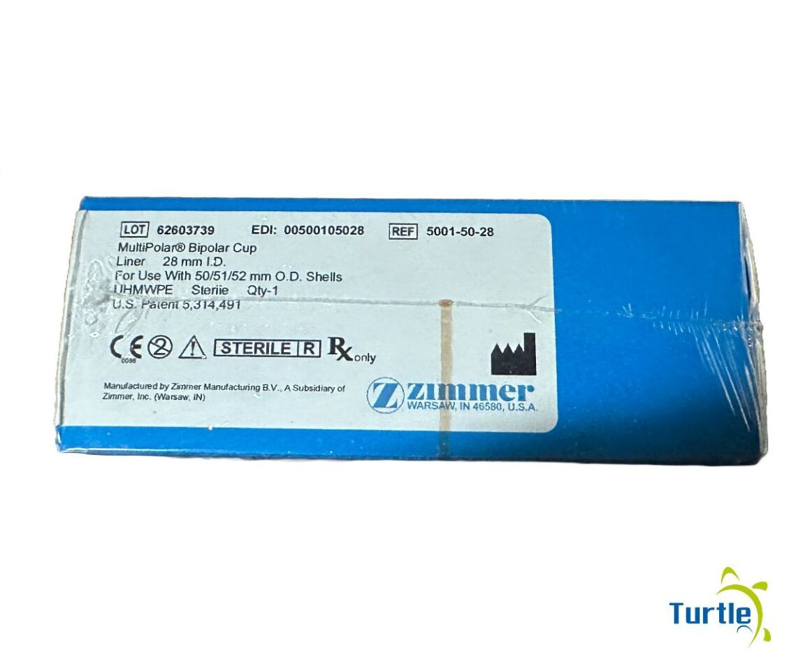ZIMMER MultiPolar Bipolar Cup Liner 28 mm I.D. For Use With 50/51/52 mm O.D. Shells REF 5001-50-28 EXPIRED
