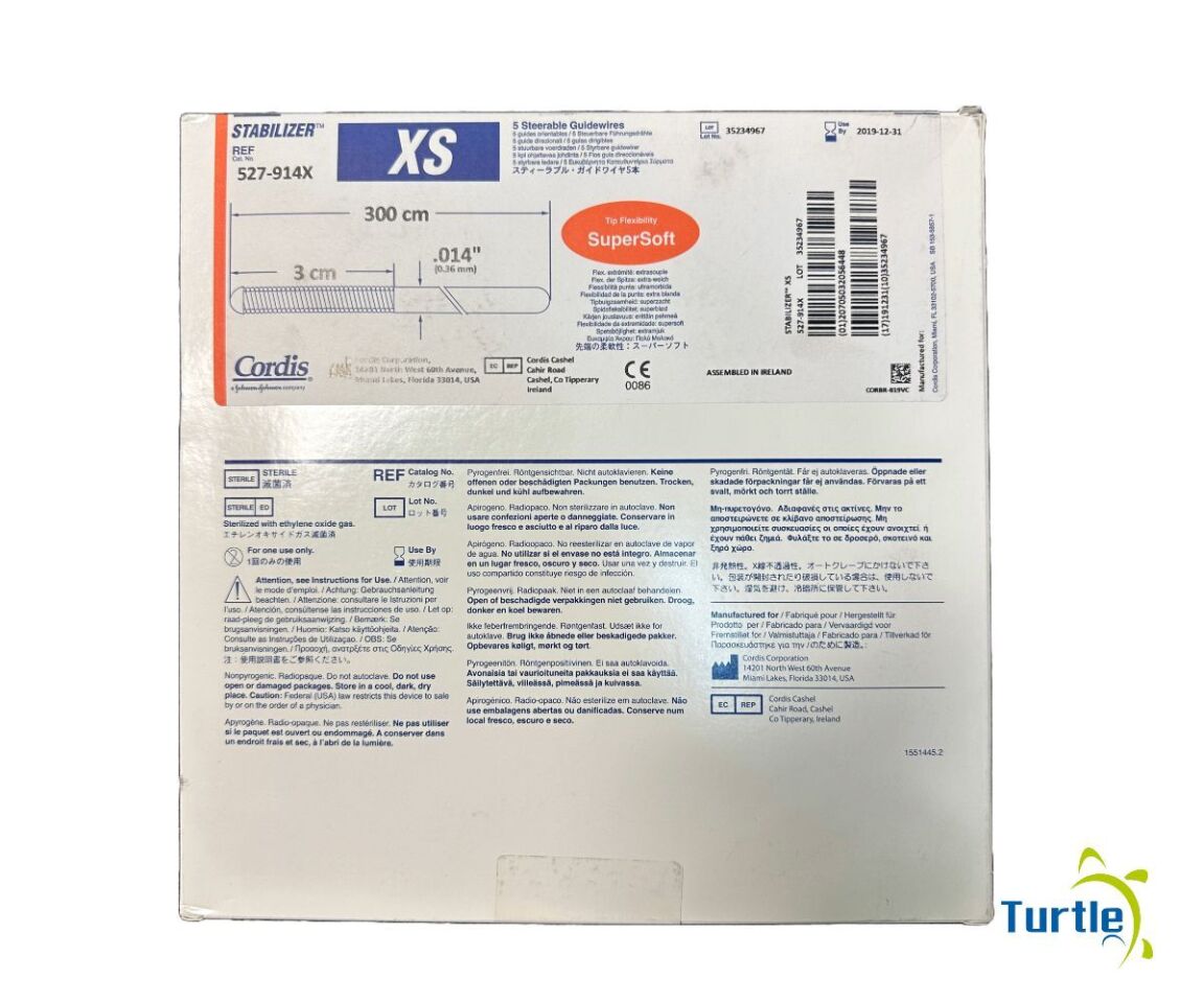 Cordis 5 Steerable Guidewires STABILIZER XS 300cm 3cm .014in REF 527-914X EXPIRED
