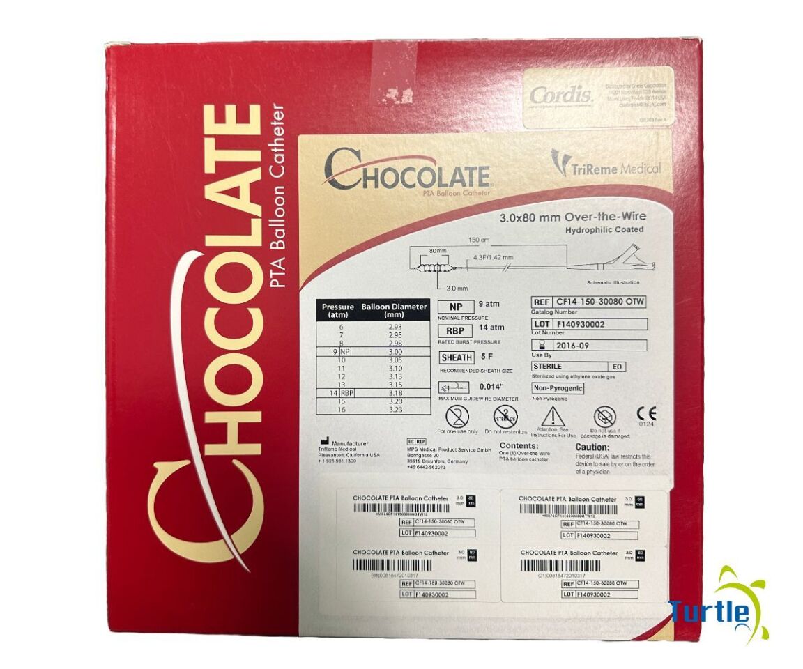 Cordis TriReme Medical CHOCOLATE PTA Balloon Catheter 3.0x80 mm Over-the-Wire Hydrophilic Coated REF CF14-150-30080 OTW EXPIRED