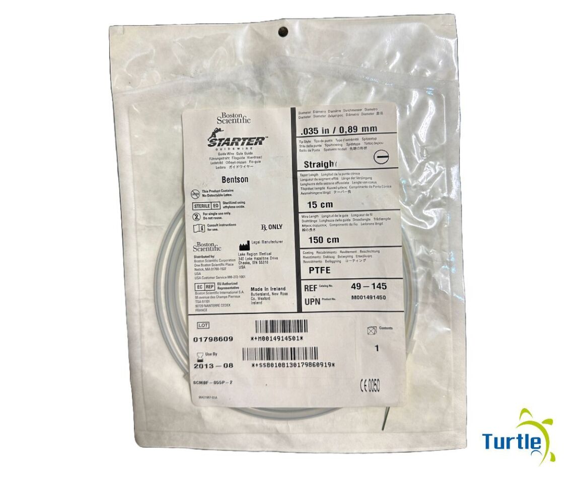 Boston Scientific STARTER GUIDEWIRE Bentson .035 in / 0.89 mm Straight 15 cm 150 cm PTFE REF 49-145 EXPIRED