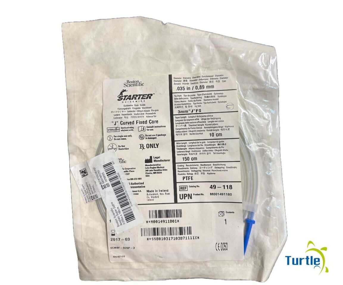 Boston Scientific STARTER GUIDEWIRE "J" Curved Fixed Core .035 in / 0.89 mm 3mm "J"FS 10cm 150cm PTFE REF 49 - 118 EXPIRED