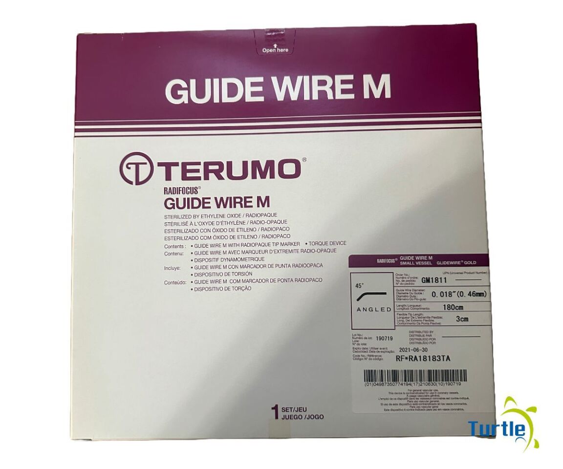 TERUMO RADIFOCUS GUIDE WIRE M SMALL VESSEL GLIDEWIRE GOLD 45deg ANGLED 0. 018in(0. 46mm) 180cm 3cm REF GM1811 EXPIRED