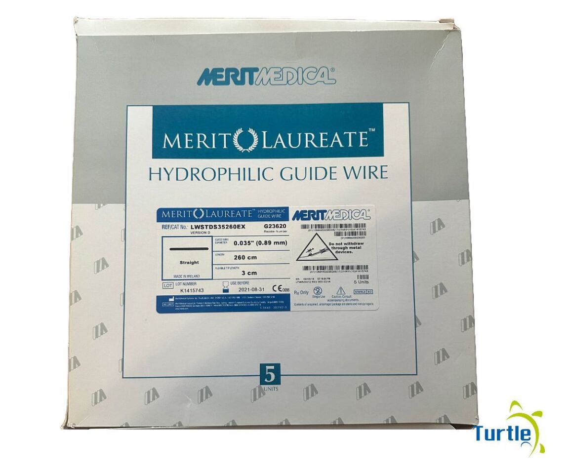 MERIT MEDICAL MERIT LAUREATE HYDROPHILIC GUIDE WIRE 0.035in(0.89 mm) 260cm 3cm REF LWSTDS35260EX EXPIRED