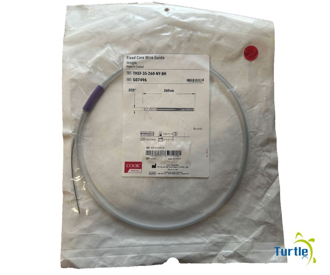 COOK Guidewire Fixed Core Wire Guide Wire Straight Heparin Coated .035in 260cm REF THSF-35-260-NY-BH G07496 EXPIRED