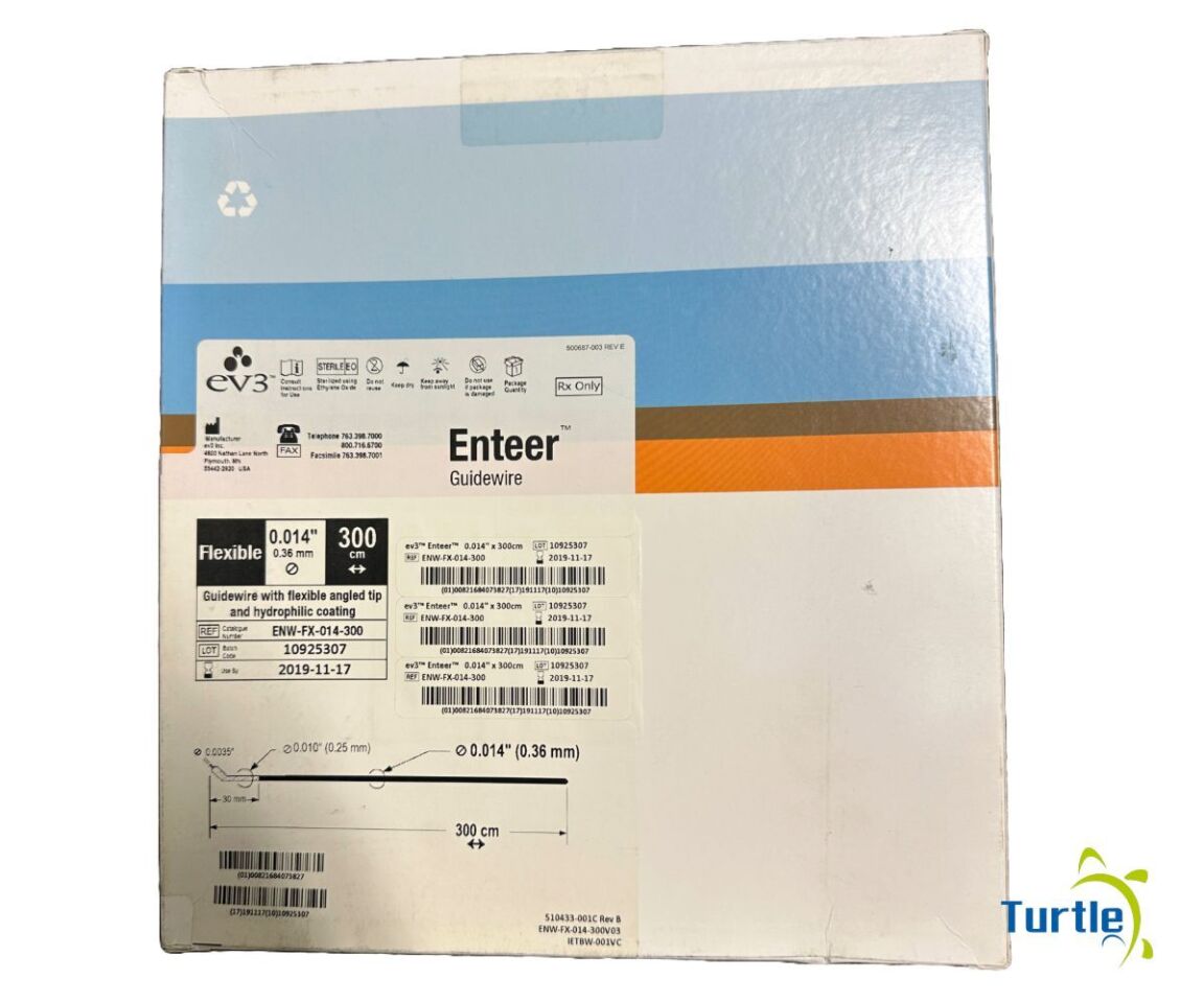 ev3 Enteer Guidewire with Flexible Angled Tip and Hydrophilic Coating .014in x 300cm REF ENW-FX-014-300 EXPIRED