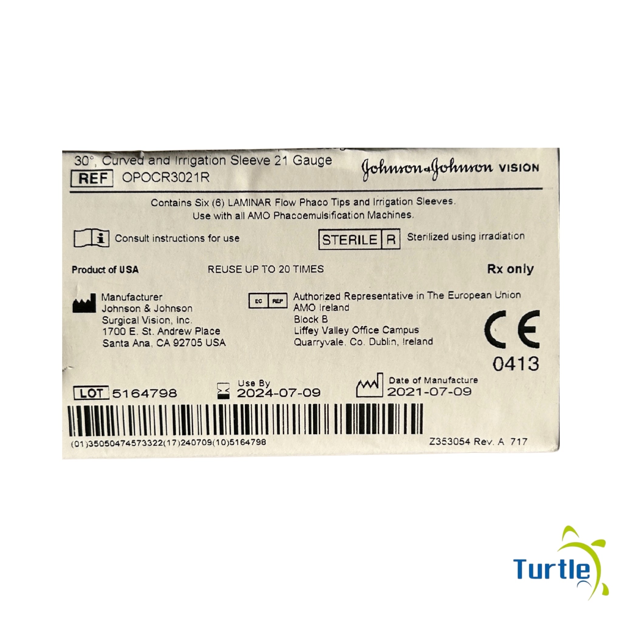 Johnson-Johnson VISION 30 Curved and Irrigation Sleeve 21 Guage - Contains Six (6) LAMINAR FLOW Phaco Tips and Irrigation Sleeves - 2024-07-09