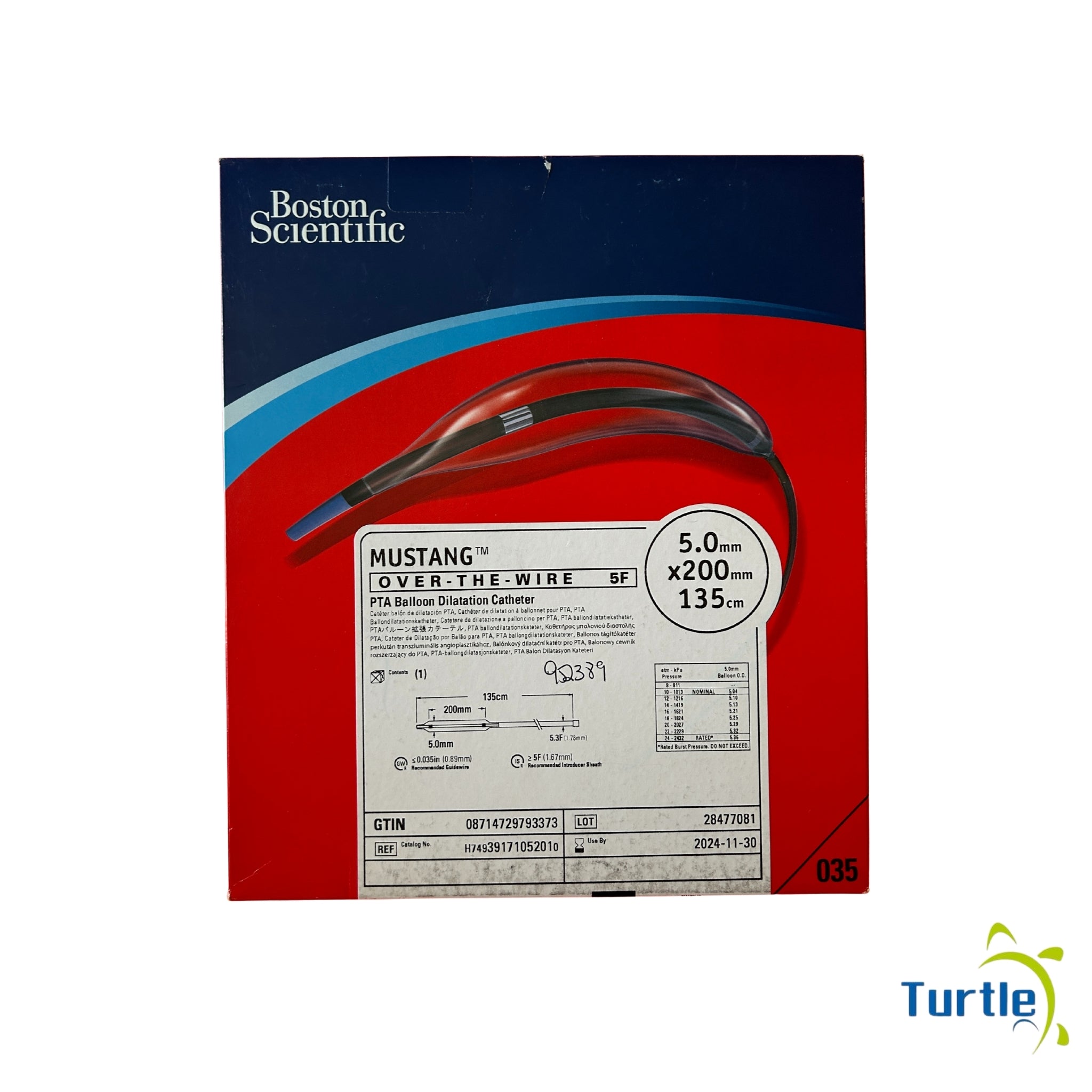 Boston Scientific MUSTANG OVER THE WIRE, 5F PTA Balloon Dilatation Catheter - 5.0mm x200mm 135cm - 035 - 2024-11-30