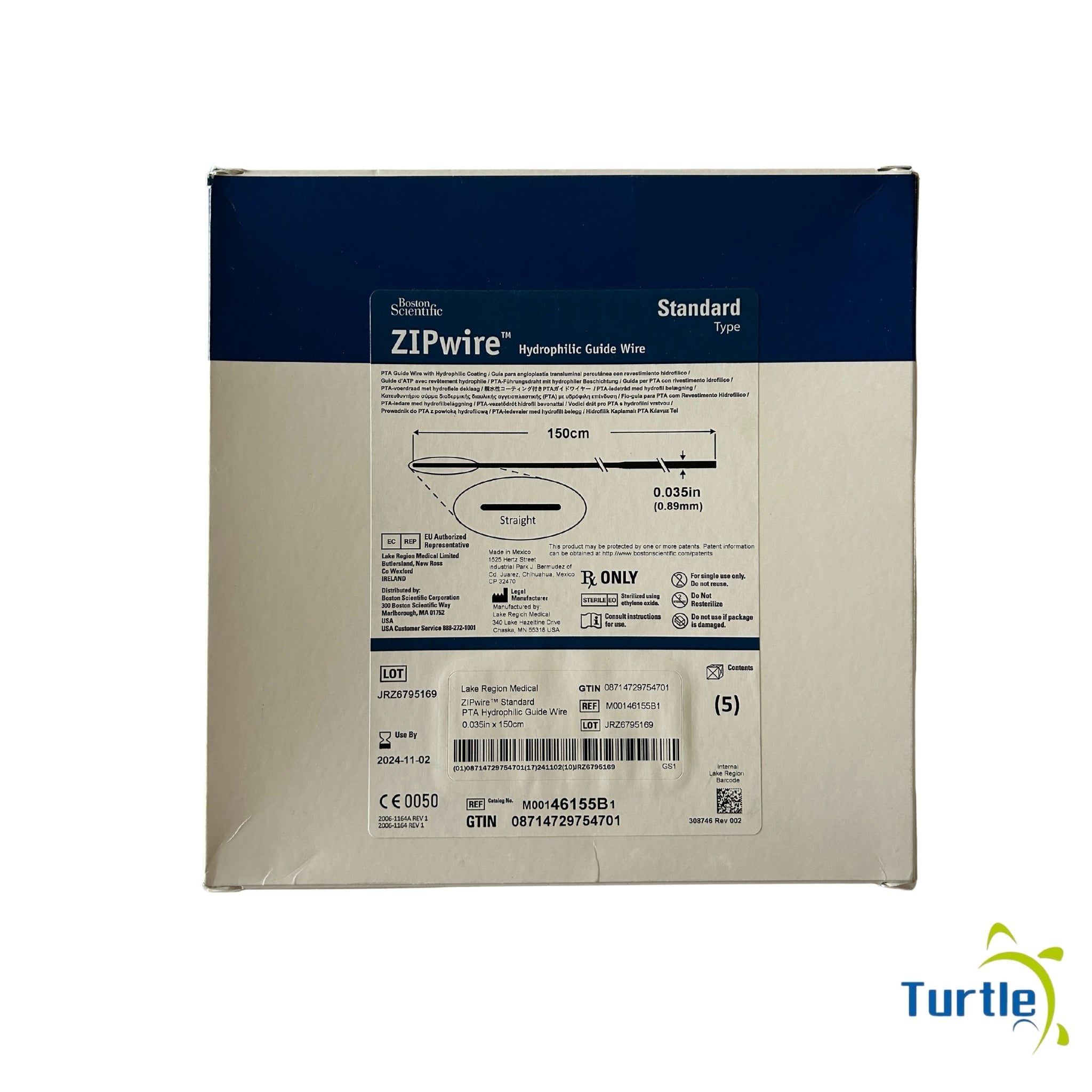 Boston Scientifc ZIPwire Hydrophilic Guide Wire - Standard Type - 150 cm, 0.035in (0.89mm) - 2024-11-02
