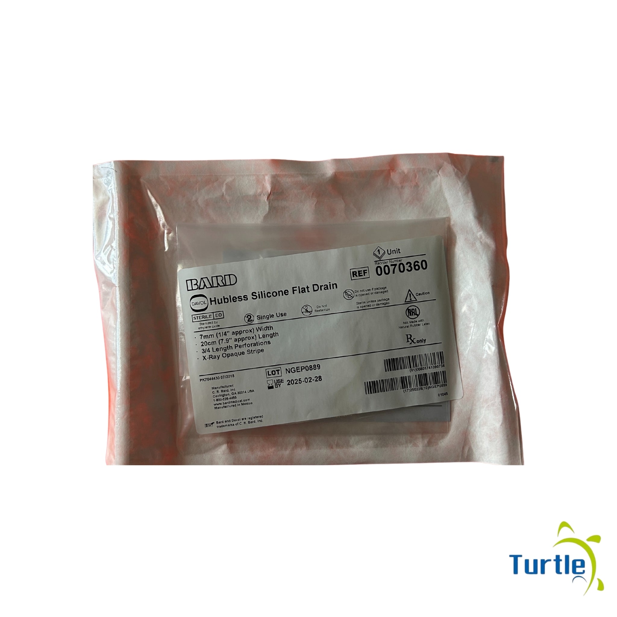 BARD DAVOL Hubless Silicone Flat Drain  - 7mm Width 20cm Length X-Ray Opaque Stripe - 2025-02-28