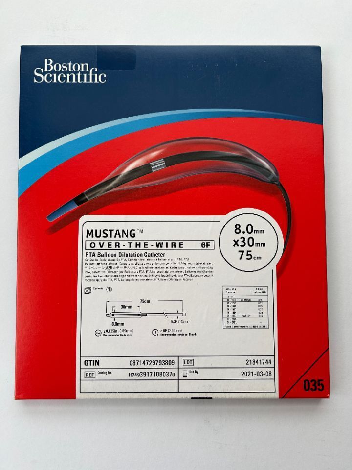 Boston Scientific MUSTANG  Over-The-Wire 6F PTA Balloon Dilatation Catheter 8.0mm x 30mm x 75cm REF: H74939171080370