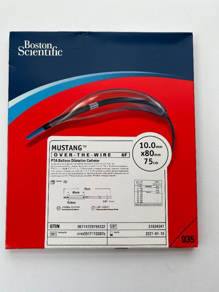 Boston Scientific MUSTANG  Over-The-Wire 6F PTA Balloon Dilatation Catheter 10.0mm x 80mm x 75cm REF: H74939171100870
