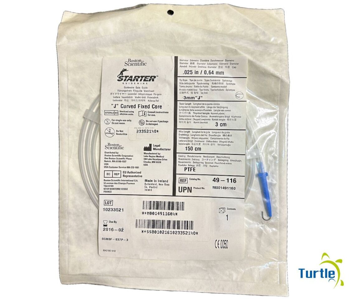 Boston Scientific STARTER GUIDEWIRE "J" Curved Fixed Core .025 in / 0.64 mm 3mm "J" 3 cm 150 cm PTFE REF 49 - 116 EXPIRED