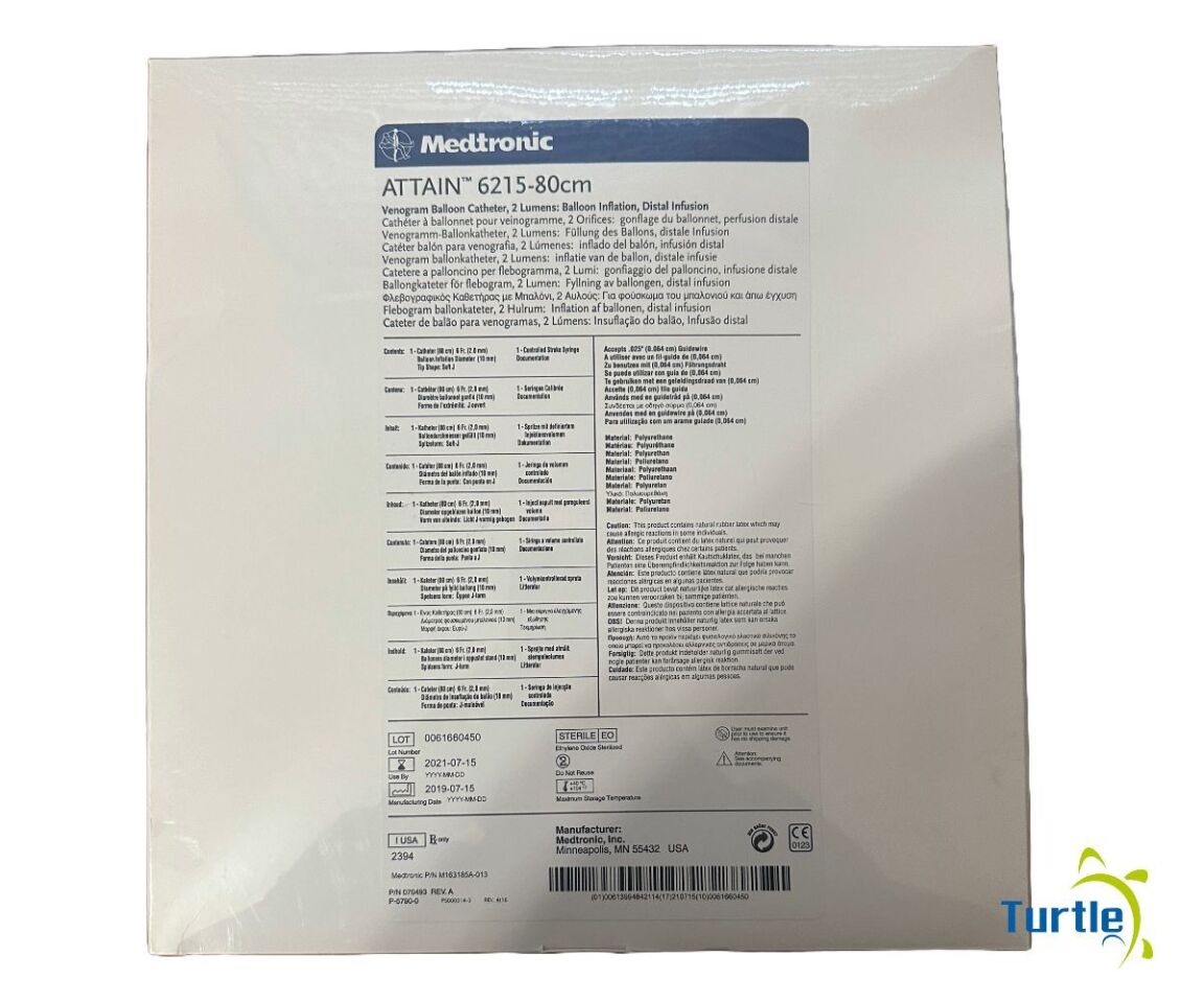 Medtronic ATTAIN 6215-80cm Venogram Balloon Catheter, 2 Lumens: Balloon Inflation, Distal Infusion REF 6215-80 EXPIRED