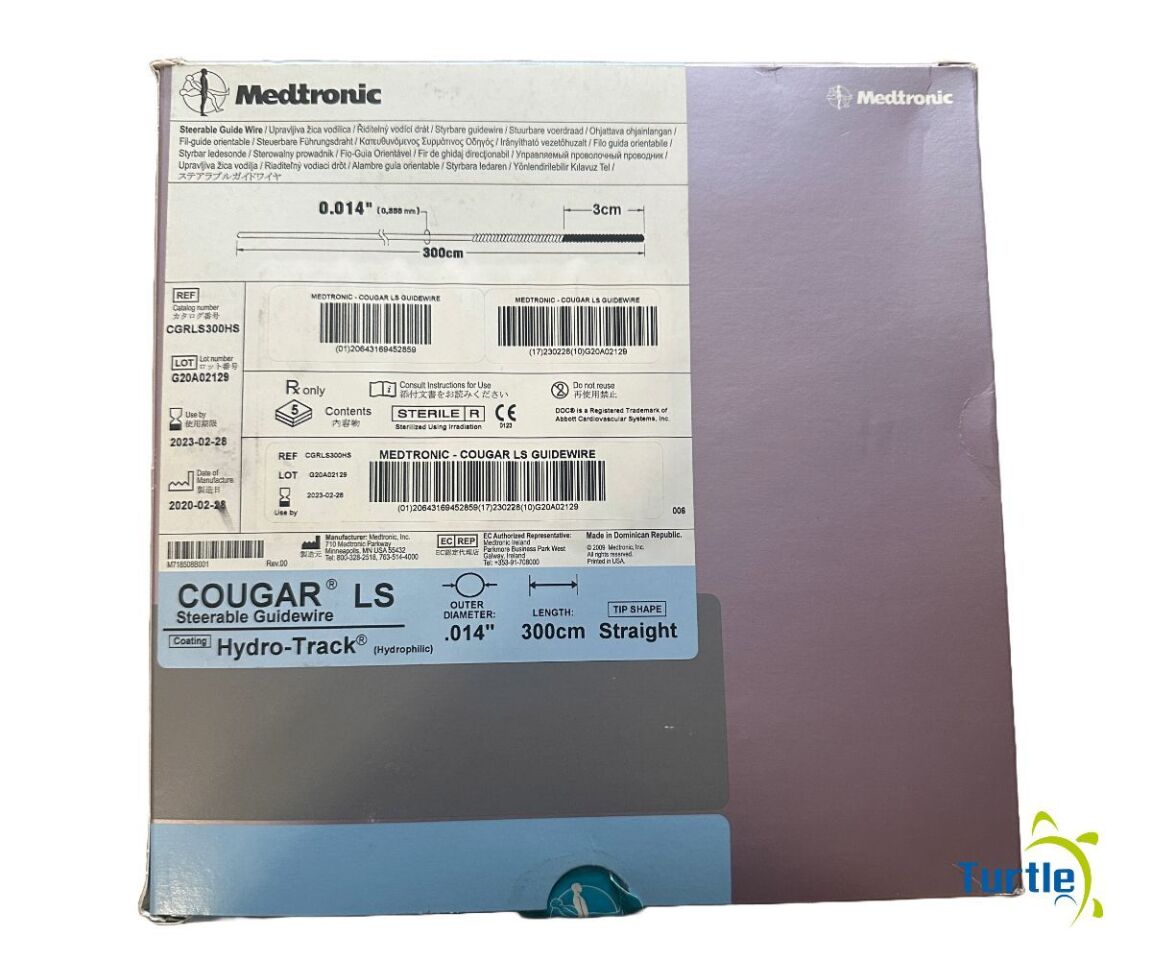 Medtronic Steerable Guide Wire COUGAR LS Hydro-Track Straight 0.014in x 300cm BOX OF 5 REF CGRLS300HS EXPIRED 2023-02-28