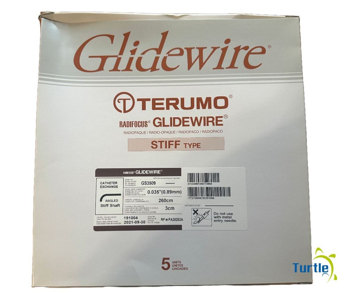 TERUMO RADIFOCUS GLIDEWIRE STIFF TYPE CATHETER EXCHANGE ANGLED Stiff Shaft 0.035in(0.89mm) 260cm 3cm BOX OF 5 REF GS3509 EXPIRE