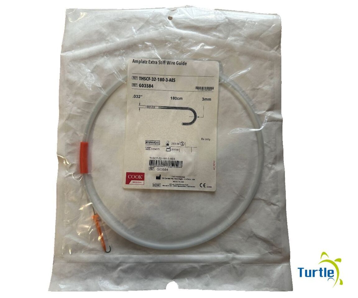 COOK Guidewire Amplatz Extra Stiff Wire Guide Wire .032in 180cm 3mm REF THSCF-32-180-3-AES G03584 EXPIRED